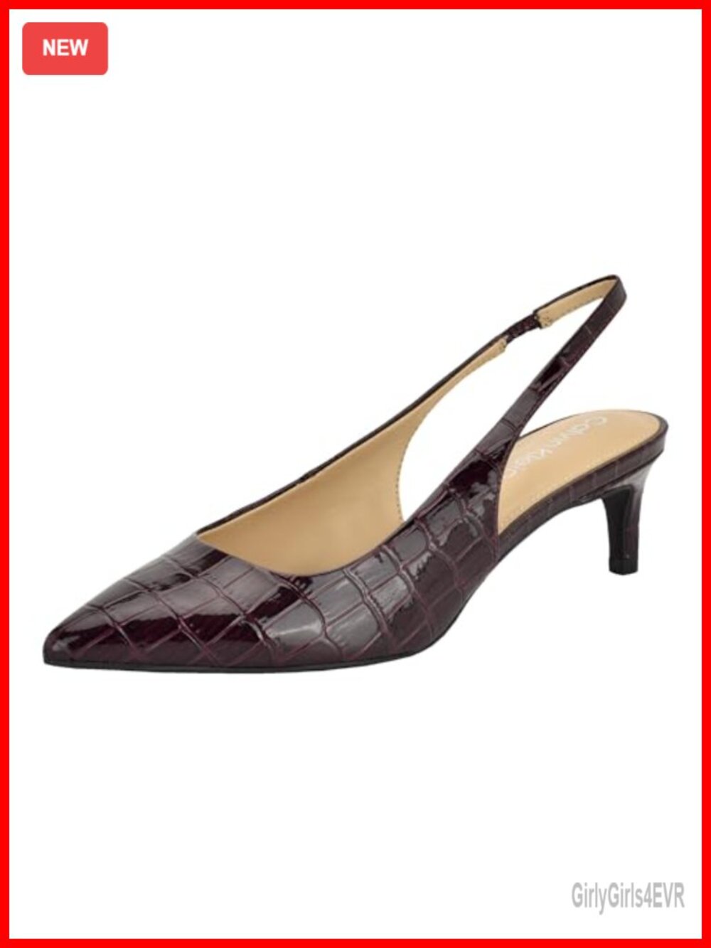 Pointy Toe Kitten Heel Slingback Pumps Faux Patent Leather